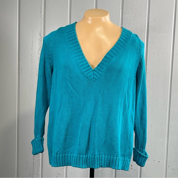 Lane Bryant Woman’s Turquoise Knitted V-Neck Sweater Sz 26-28 - Picture 5 of 10